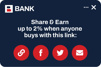 Share & Earn Coupon Alert is dark blue has a generic bank logo, 