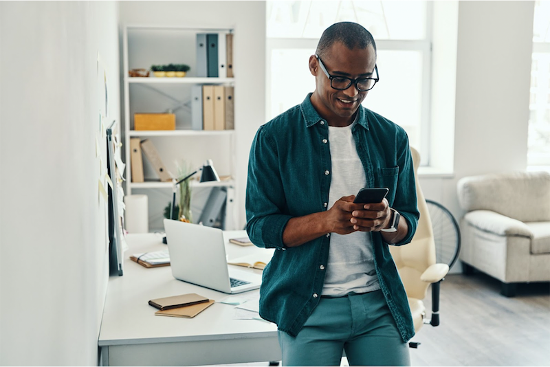 Man in iPhone Standing Desk