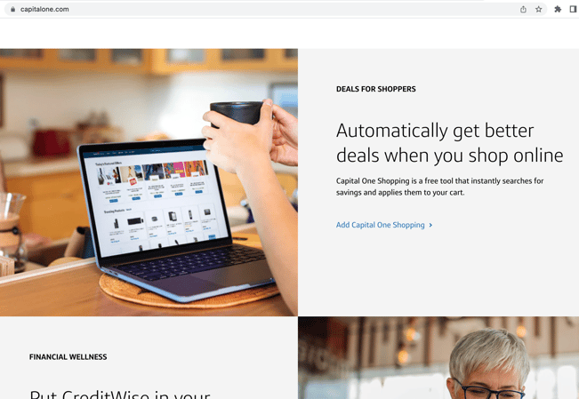Capital One Shopping Placement on CapitalOne.com