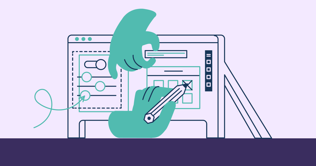 Wildfire Technical Integration Guide Illustration (light purple background with two floating green hands customizing a table by checking boxes and moving levers)