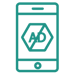 Icon to reflect Extension Launchpad Ad Blocker (green mono-linear icon of a mobile phone that says AD with a cross out line)