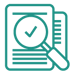 Icon to reflect Extension Launchpad Stand-down Compliance (green mono-linear icon of two pages with lines on them and a magnifying glass with a checkmark inside stacked on top)