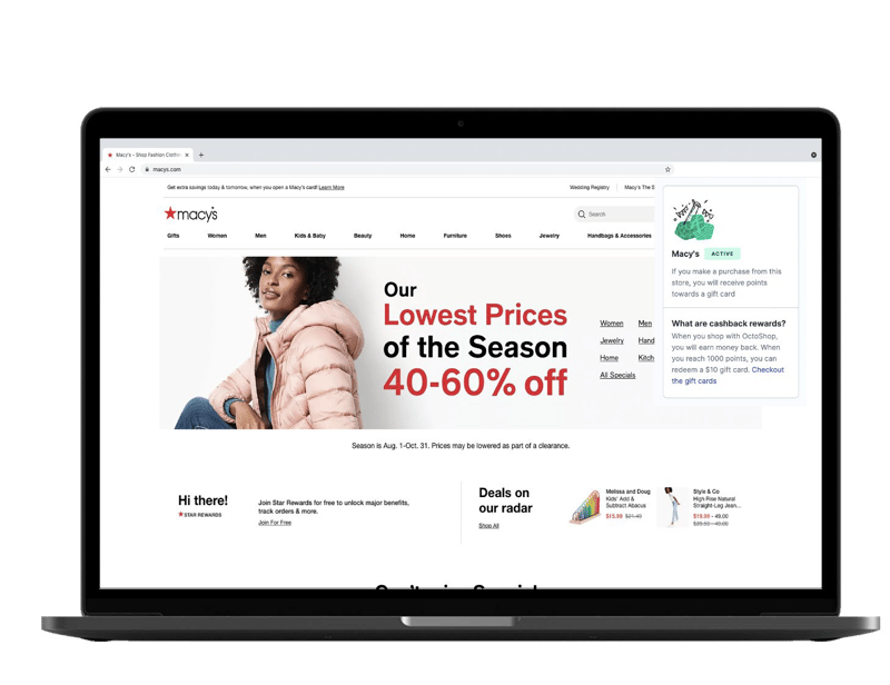Screenshot on laptop Macy's webpage