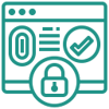 Icon to reflect Privacy and Security (green mono-linear icon with browser window, green check mark, and lock symbol)