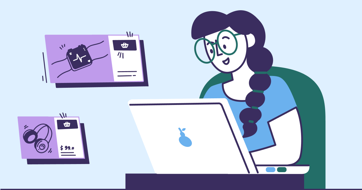 Abstract image showing a woman viewing a conquesting campaign on a laptop