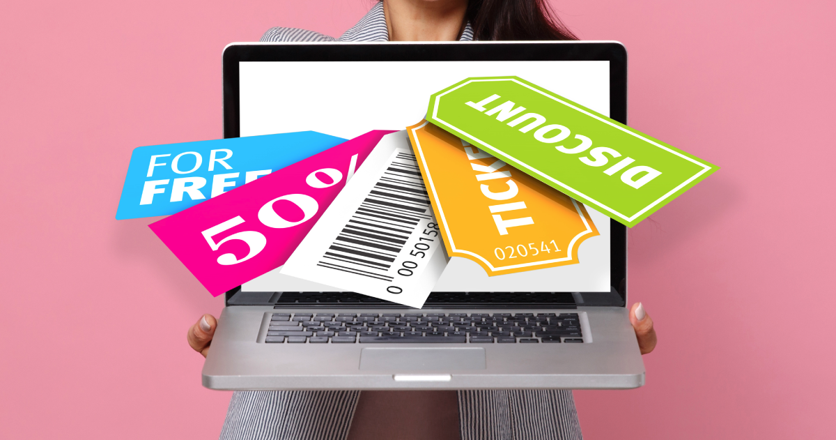 Digital coupons on a laptop